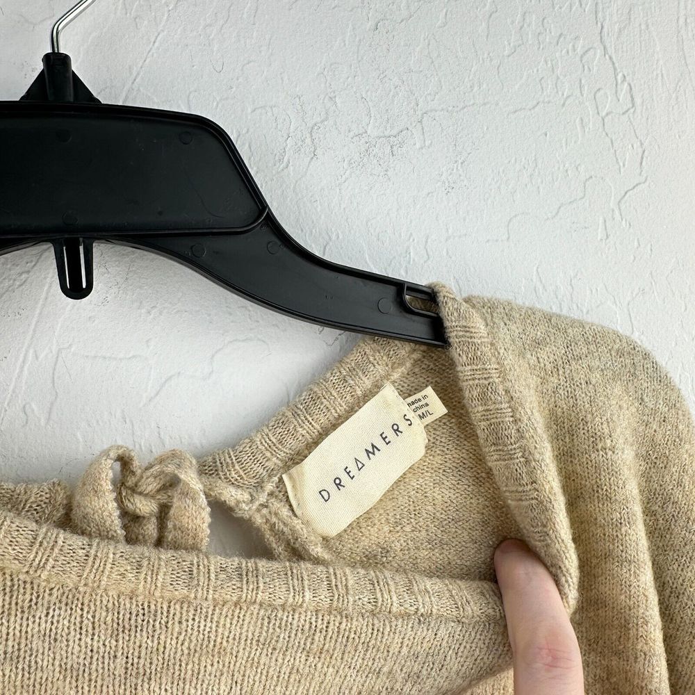 Dreamers Sweater Womens M/L Cream Knit Dolman Sleeve Open Back Ribbed Tie - Picture 4 of 6